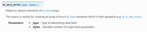 为便于填充这些标志位,我们将使用辅助宏 BT_DATA_BYTES(),该宏的函数原型如下: