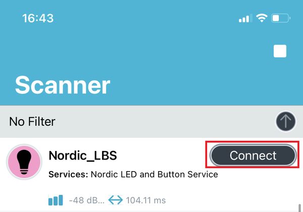 选择名称为 Nordic_LBS 的设备,并点击 Connect。