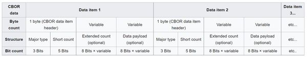 SMP payload采用CBOR编码,CBOR将一连串二进制数据分成多个data item,如下所示: