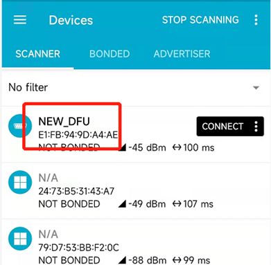 10) 此时广播已经变成“NEW_DFU”,至此整个升级结束