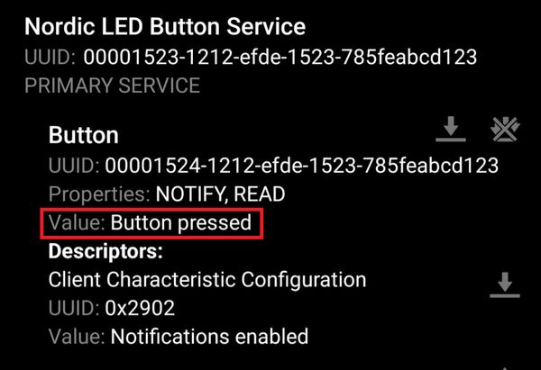 观察下方显示的值变为 “Button pressed(按键已按下)”。