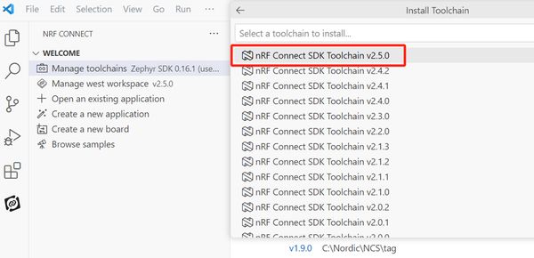 nRF Connect SDK v2.5.0对应的Toolchain安装如下所示